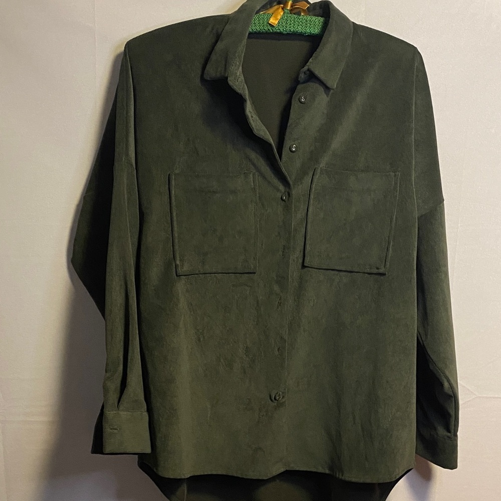 Zara Forest Green Knit Collar Shirt